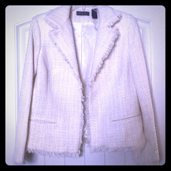 Kate Hill Jackets & Blazers - Kate Hill - beige, fringe trimmed jacket